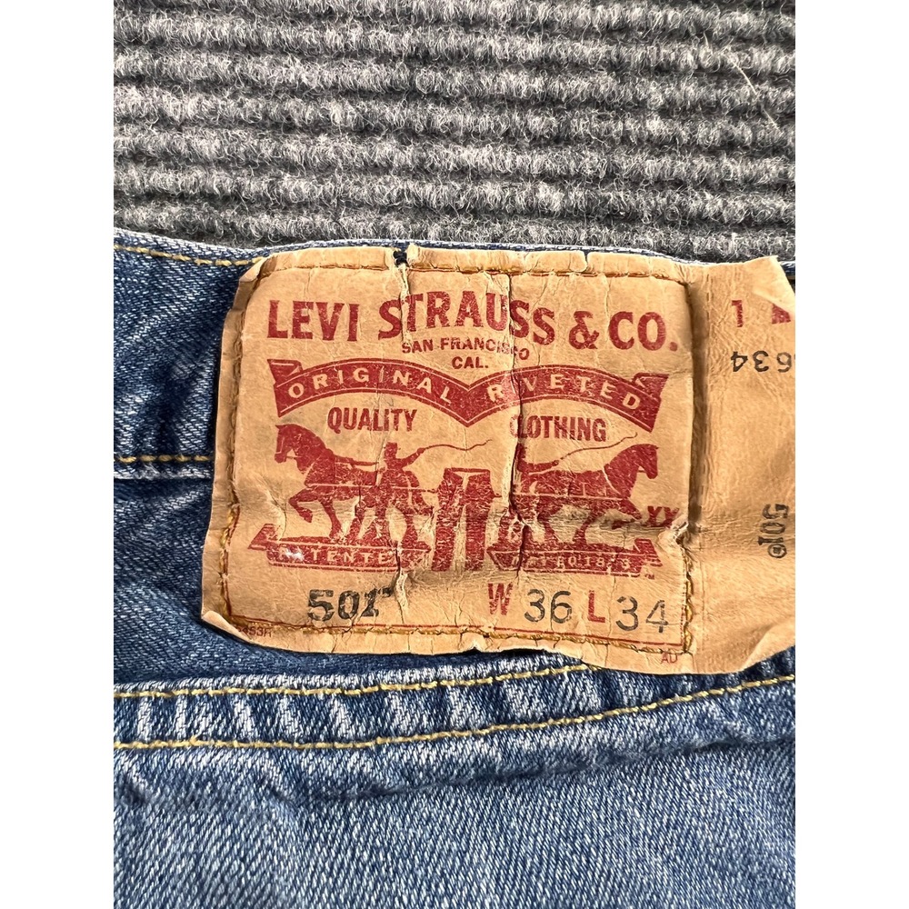 Levi's 504 Straight Leg Jeans Mens 36x34 Blue Medium Wash Red Tab Denim - Picture 10 of 12